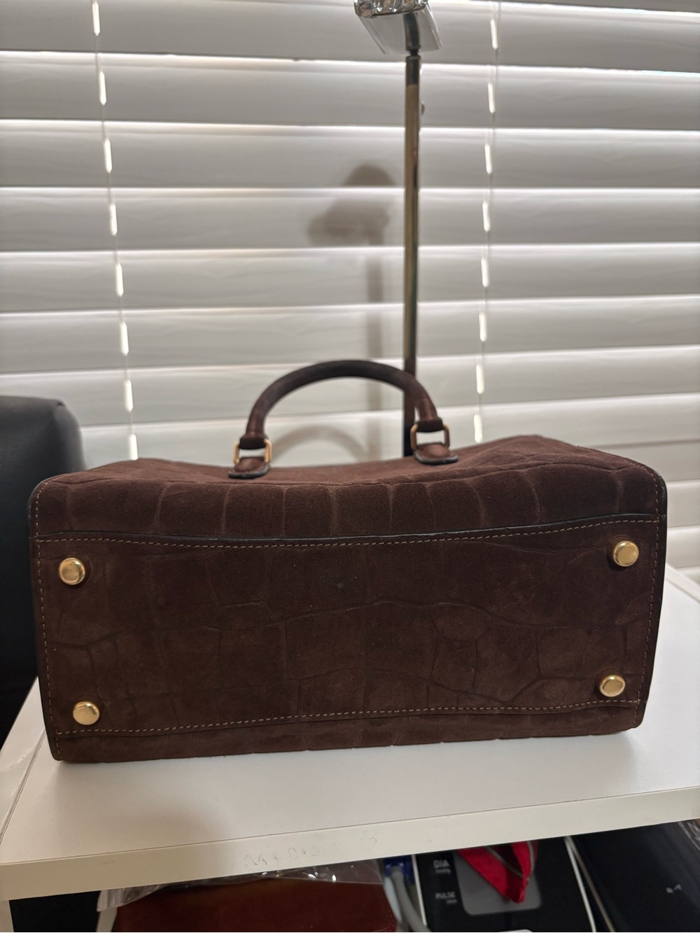 COACH Dark Brown Croc-Embossed Satchel Maggie Small Tote Bag. - Picture 8 of 13